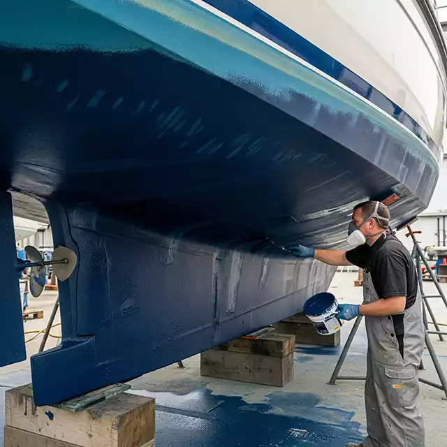 Aanbrengen van antifouling op onderwaterschip door specialist Aanbrengen van antifouling op onderwaterschip door specialist